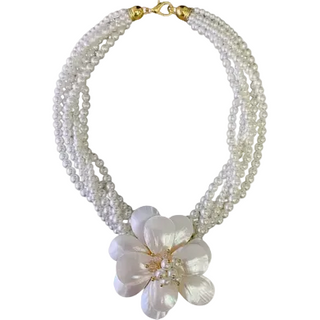 Mother Of Pearl Flower Necklace , Mother Of Pearl