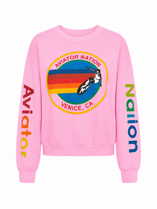 Aviator Nation Crew Sweatshirt Relaxed in Neon Pink