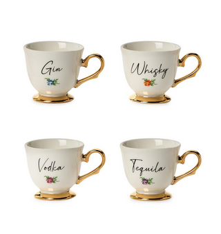 Two's Company Set of 4 Teacup Shot Glasses in Gift Box Designed by Boyar Gifts NYC