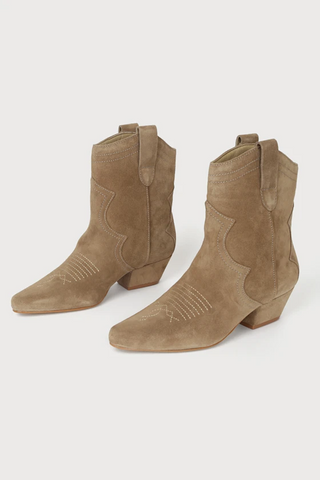Arlo Taupe Suede Leather Pointed-Toe Western Booties