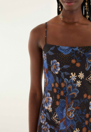 Farm Rio Snakes Bouquet Black Slip Maxi Dress