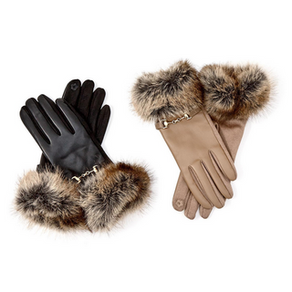 Timeless Elegance Vegan Leather Glove with Marbled Faux Fur Cuff and Gold Metal Hardware | Multiple Colors
