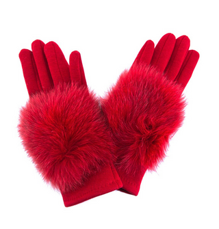 Mitchie's Red Gloves with Fox Fur Trim