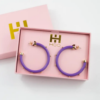 Hoo Hoops Lightweight Hypoallergenic Large Hoop Earrings - Purple with Gold