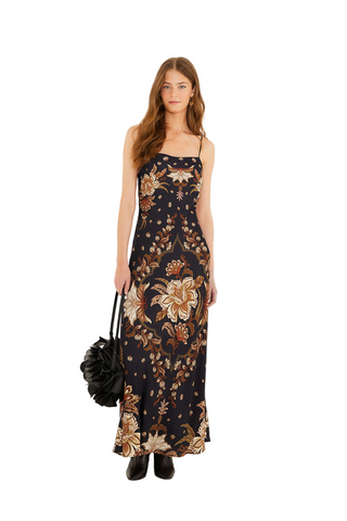 Farm Rio Majestic Garden Black Slip Dress