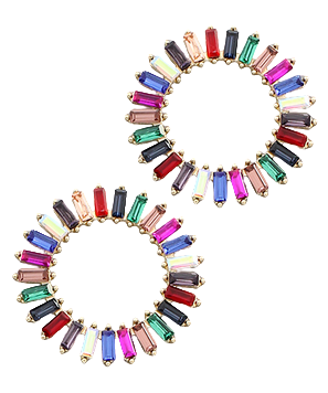 Rectangle Stone Circle Earrings | Multiple Colors