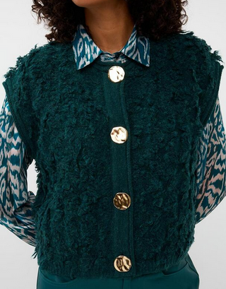 Esqualo Big Button Vest in Teal
