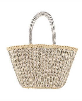 MC Metallic Straw Shopper Tote / Natural Silver