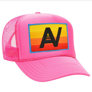 Aviator Nation Logo Rainbow Vintage Low Rise Trucker in Neon Pink