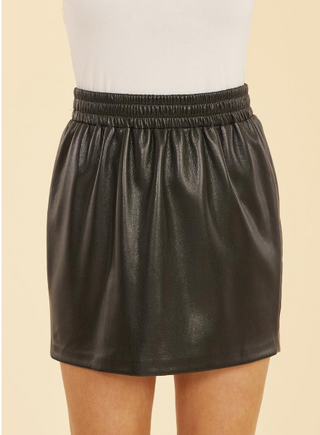 Dolce Cabo Vegan Leather Elasticized Waist Mini Skirt in Black