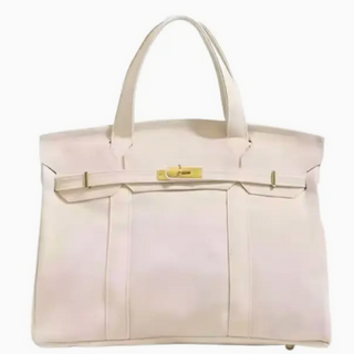 Monkee Collection Canvas Tote Bag w/ Gold Buckle Hardware - Off White