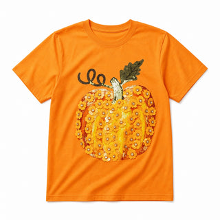 Queen Of Sparkles Orange Sequin Flower Pumpkin Tee