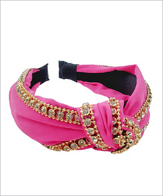 Monkee's Jewelry & ACC Rhinestone Lined Knotted Headband in Fuchsia