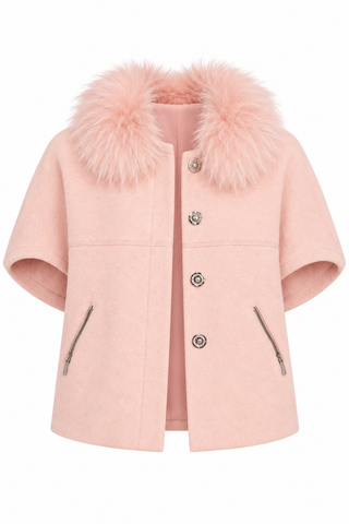 Dolce Cabo Faux Fur Collar Short Sleeved Blush Cardigan