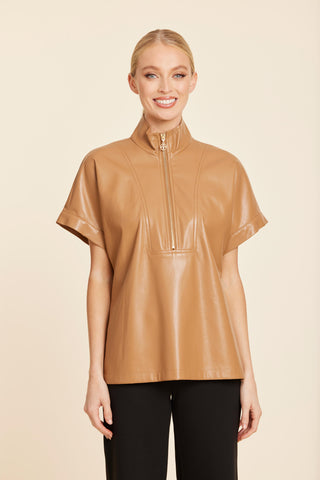 Dolce Cabo Caramel Faux Leather Zip Up Top