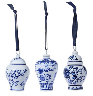 Two's Company Blue and White Temple Jar Ornament / 3 Designs