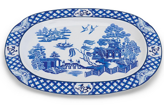 TWO'S COMPANY BLUE WILLOW SERVING PLATTER