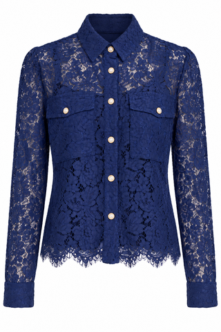 Dolce Cabo Floral Lace Pearl Button Longsleeve Blouse / 2 Colors