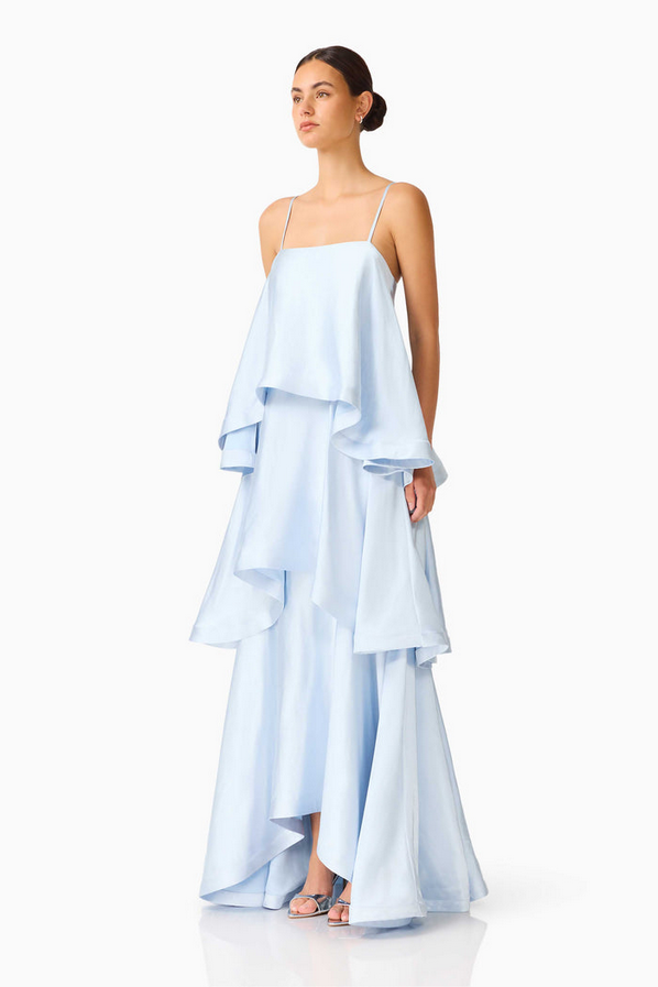 Tilly Tiered Maxi Dress - Pale Blue - L