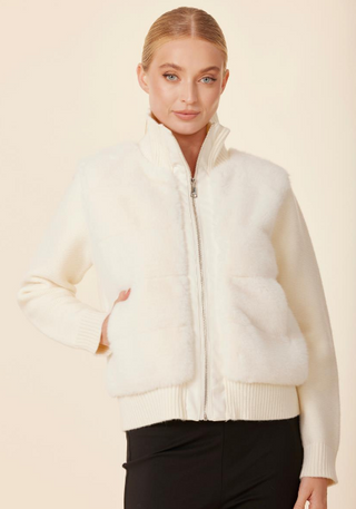 Dolce Cabo Vegan Leather Trim Nylon Puff Back Jacket