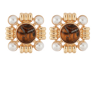 Monkee's Jewelry And ACC Stone & Pearl Earrings / Tiger Eye & Gold