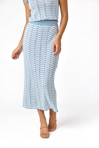 Cake For Dinner Rosso Blue Wave Knit Skirt