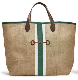 Two's Company Horse Country Jute Tote with Genuine Leather Handles / 2 Color Options