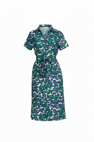 Jade Emerald Leopard Midi Shirtdress