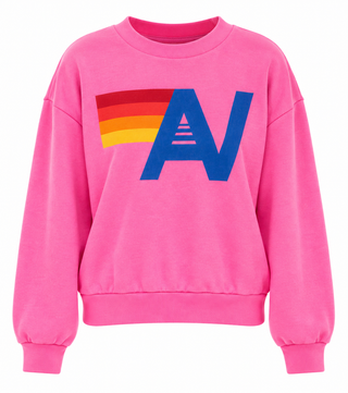 Aviator Nation Logo Neon Pink Crew Sweatshirt Relaxed