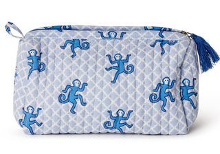 Two's Company Happy Monkey Block Printed Cotton Quilted Cosmetic and Accessory Bags / Medium