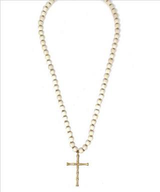 Monkee's Jewelry and ACC Long Wood Necklace with Cross Pendant