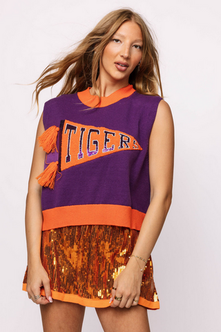 Queen Of Sparkles Clemson Tigers Pennant Sweater Tank