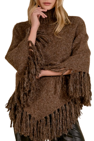 Elan Fringed Sweater- Brown