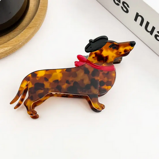 Thedivasoap Cute Dog Hair Claw Clip, Acetate Animal Hair Clip - Brown
