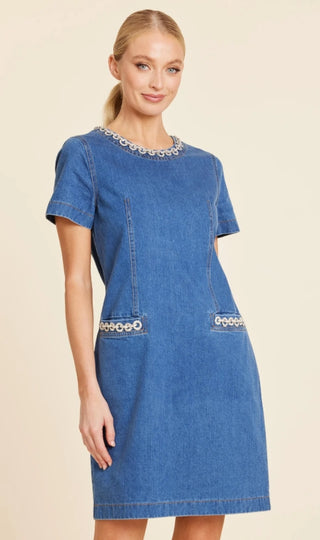 Dolce Cabo Denim Embellished Collared Dress