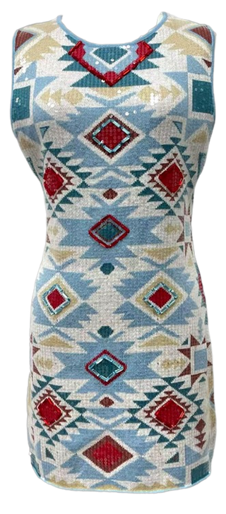 Queen Of Sparkles Multi Sequin Aztec Print Knit Tank Dress M / Multi Queen Of Sparkles Multi Sequin Aztec Print Knit Tank Dress M / Multi