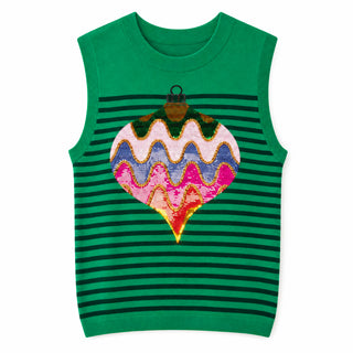 Queen Of Sparkles Green Striped Knit Multi Ornament Tank