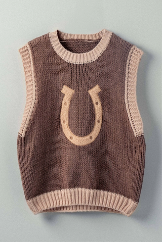 Monkee Collection Western Horseshoe Crochet Knit Ribbed Trim Sweater Vest