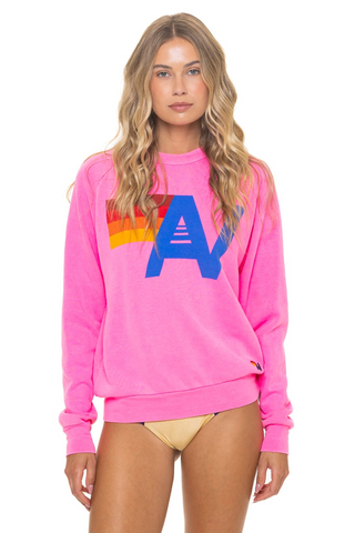 Aviator Nation Logo Neon Pink Crew Sweatshirt Relaxed
