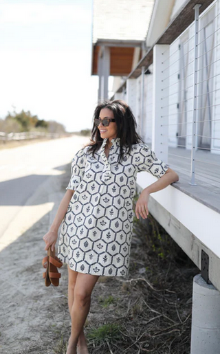 Navy Bleu Westport Dress - Flower Stamp