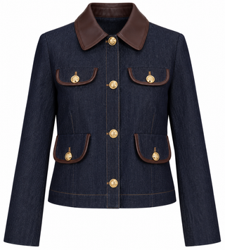 Dolce Cabo Faux Leather Trimmed Denim Jacket
