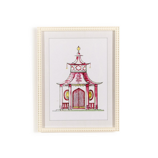 Two's Company Pink Pagoda White Beaded Framed Wall Art Prints / 4 Different Print Options / In Store Only