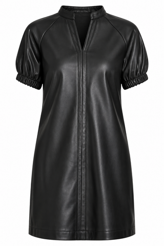 Dolce Cabo Black Vegan Leather V Neck Short Sleeve Dress