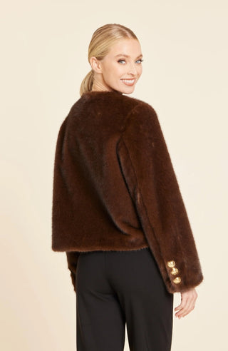 Dolce Cabo Faux Fur Gold Button Chocolate Jacket