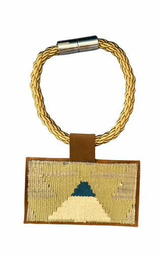 Orijinal Rope Pendent with White and Sage Turkish Kilim Patch