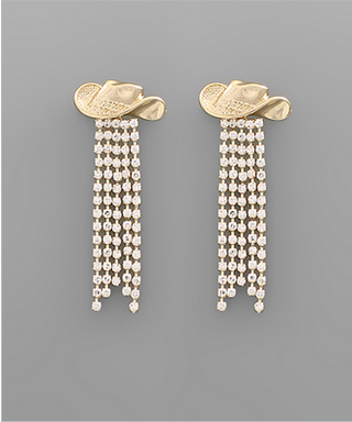 MC Cowboy Hat & Drop Earrings / Clear Gold