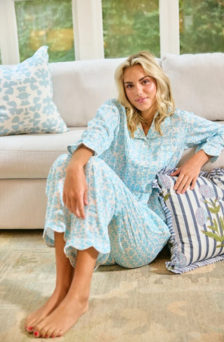 Brooks Avenue Scalloped Blue Chintz Pajama Set Long