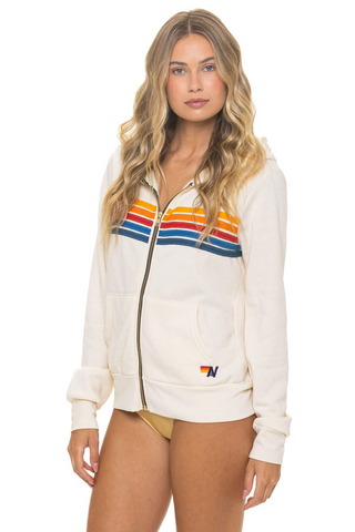 Aviator Nation 5 Stripe Vintage White Zip Hoodie