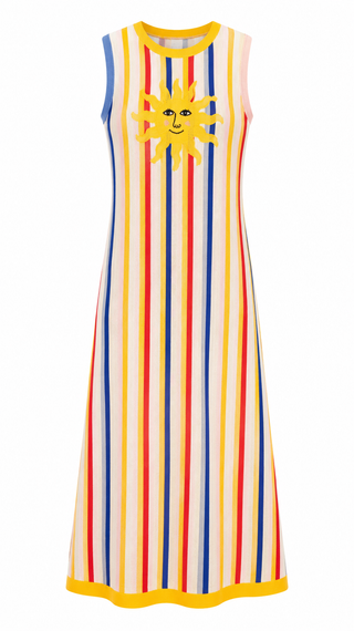 Queen Of Sparkles Multi Stripe Sunshine Knit Midi Tank Dress
