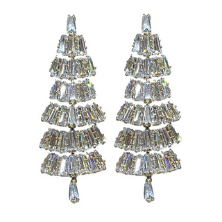 St. Armands Designs Baguette Crystal Christmas Tree Holiday Statement Earrings